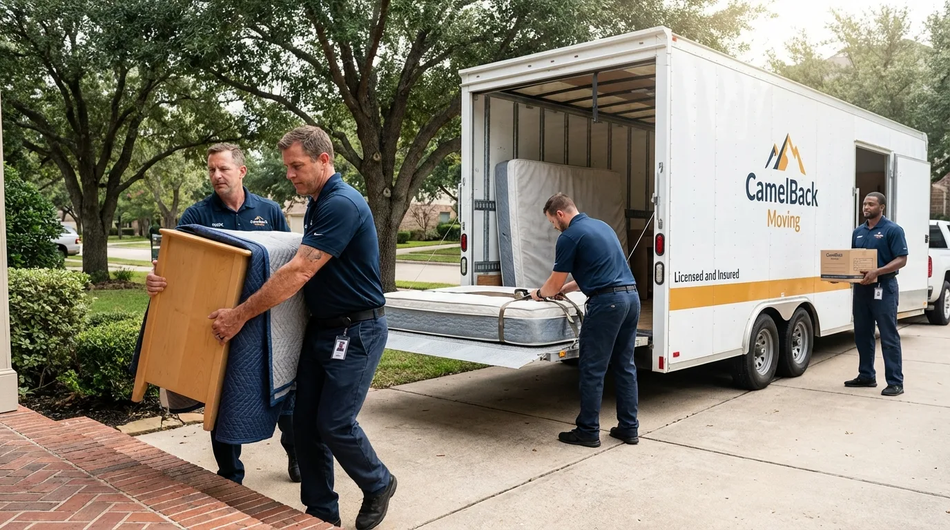 Crew loading residential truck for cross-state move from Ponca City, OK